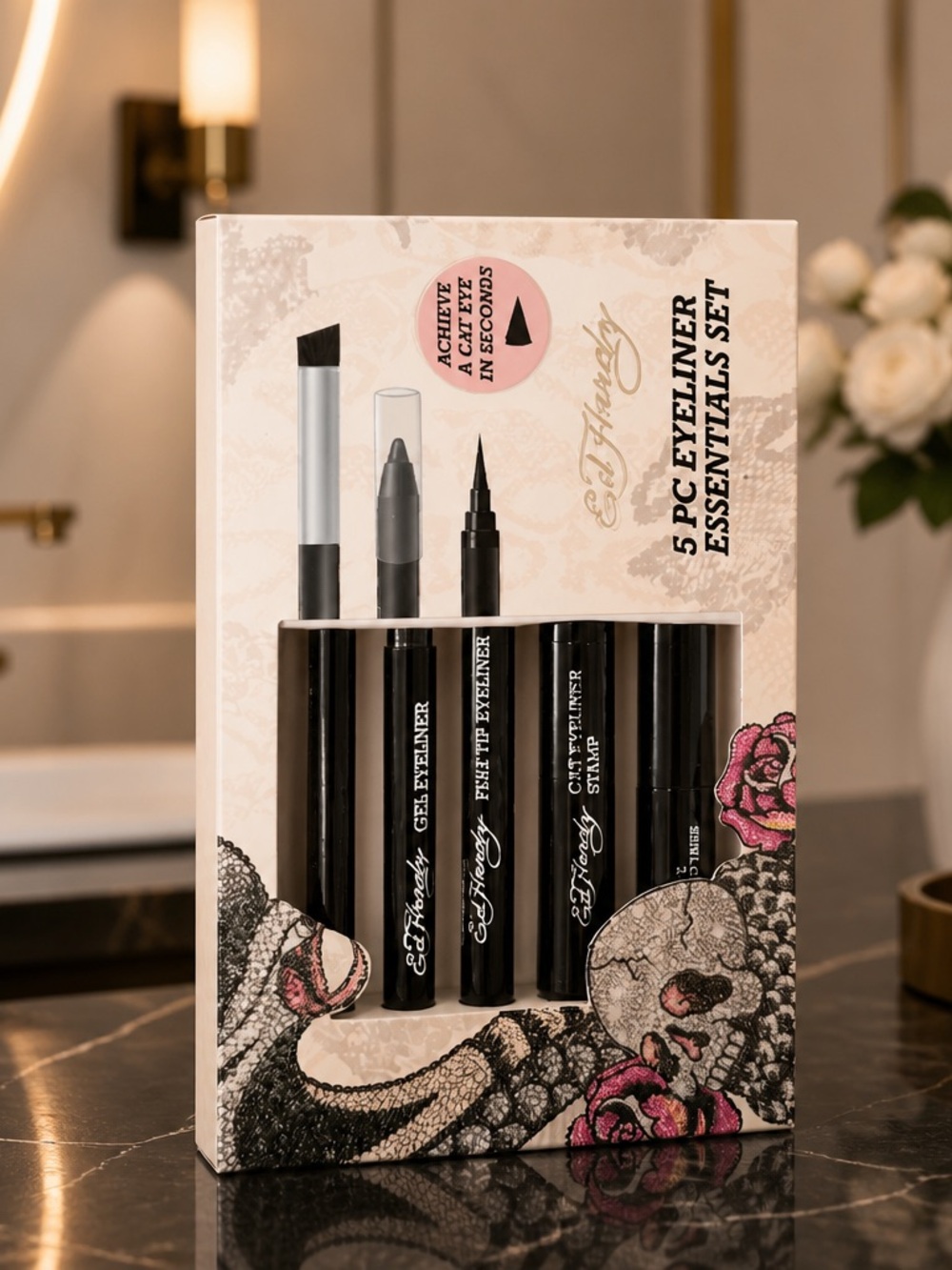 Ed Hardy 5PC Eyeliner Essentials Set Black Gel Tip Pen Smudge